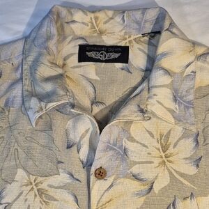 Casual Gray and Cream Button Down Shirt with Crinkled Texture